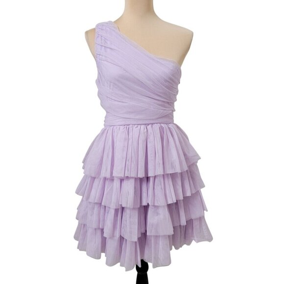 SHEIN Size M (6) Lavender "Enchnt" Tiered Mesh One Shoulder Formal Party Dress - Picture 1 of 16
